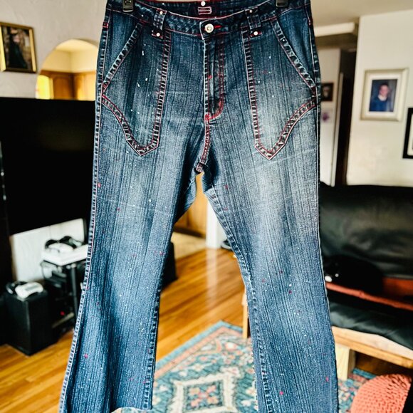 CREST JEANS Paint Speckled Accents Bootcut Stretch JEANS Sz. 15/16 - Picture 3 of 7